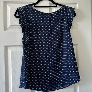 Monteau Navy Cap Ruffle Sleeve Blouse